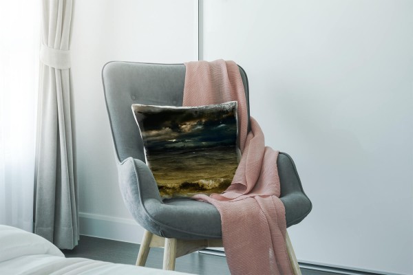 Paul Sinus Art Meer, braun, schwarz, Wellen, Wolken Deko Kissen 40x40cm für Couch Sofa Lounge Zierkissen Online Outlet