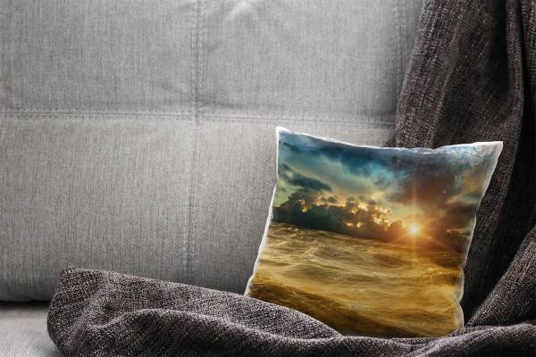 Paul Sinus Art Meer, orange, blau, Sonnenuntergang, Wellen, Wolken Deko Kissen 40x40cm für Couch Sofa Lounge Zierki Zeitlich begrenztes Angebot