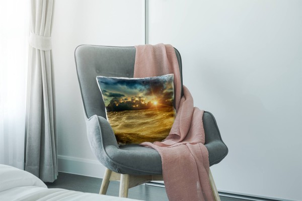 Paul Sinus Art Meer, orange, blau, Sonnenuntergang, Wellen, Wolken Deko Kissen 40x40cm für Couch Sofa Lounge Zierki Zeitlich begrenztes Angebot